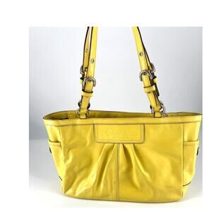 Coach Purse Canary Yellow Patent Leather Tote Shoulder Bag Designer Authentic